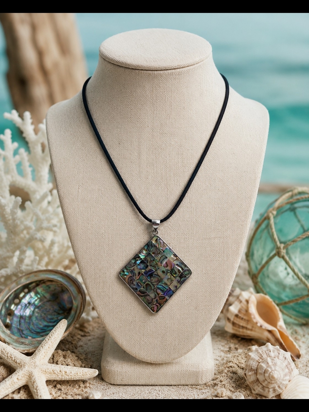 Abalone Mother Of Pearl Pendant Necklace Reversible Up To 21" Stunning Colours